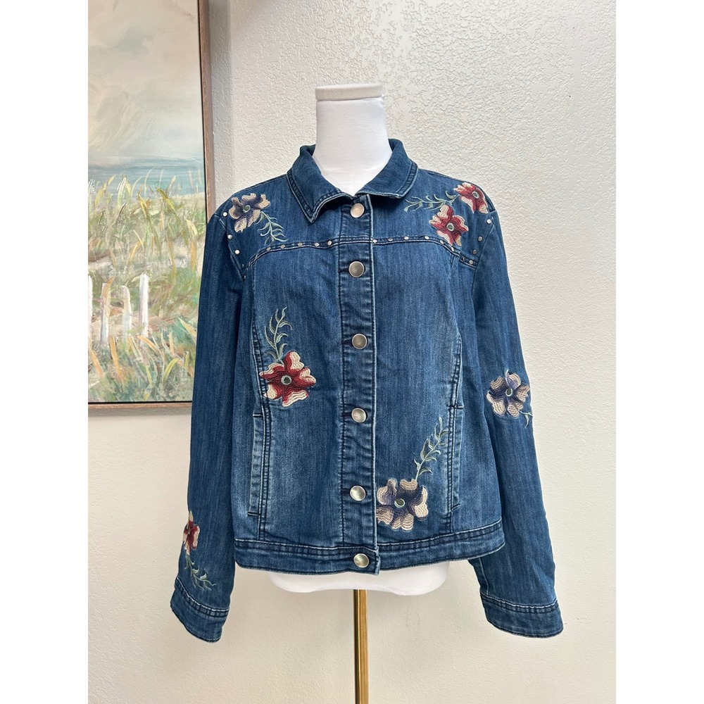 CJ Banks Embroidered Floral Denim Jacket Women's XL